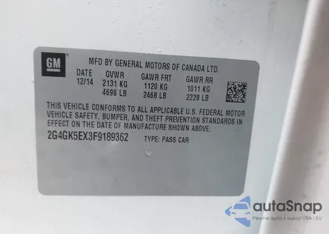 2015 Buick Regal Turbo из США, поврежденный, VIN 2G4GK5EX3F9189362